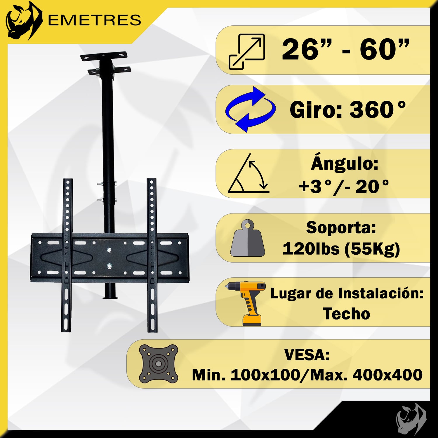 SOPORTE TECHO TV AJUSTABLE LED LCD 26 A 60 EMETRES - 2