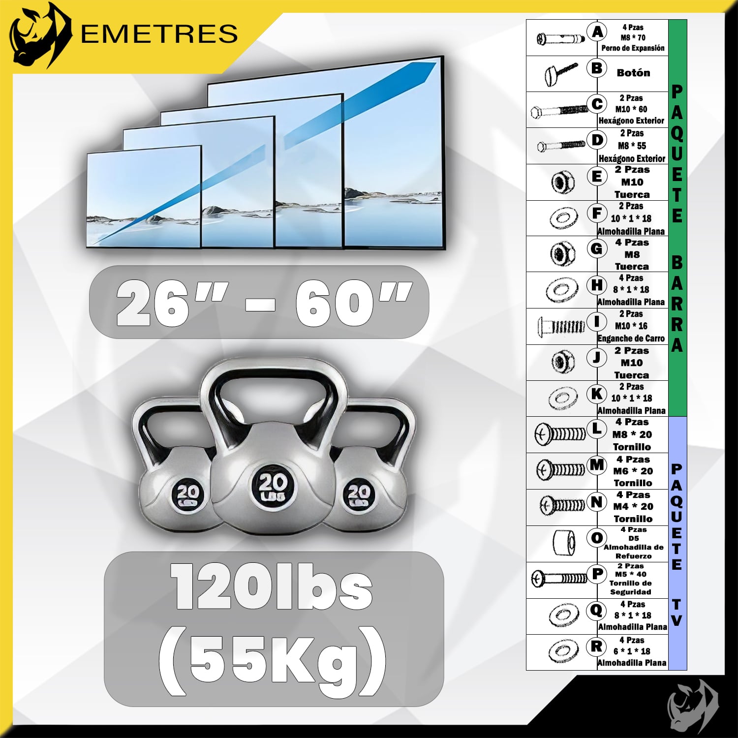 SOPORTE TECHO TV AJUSTABLE LED LCD 26 A 60 EMETRES - 8
