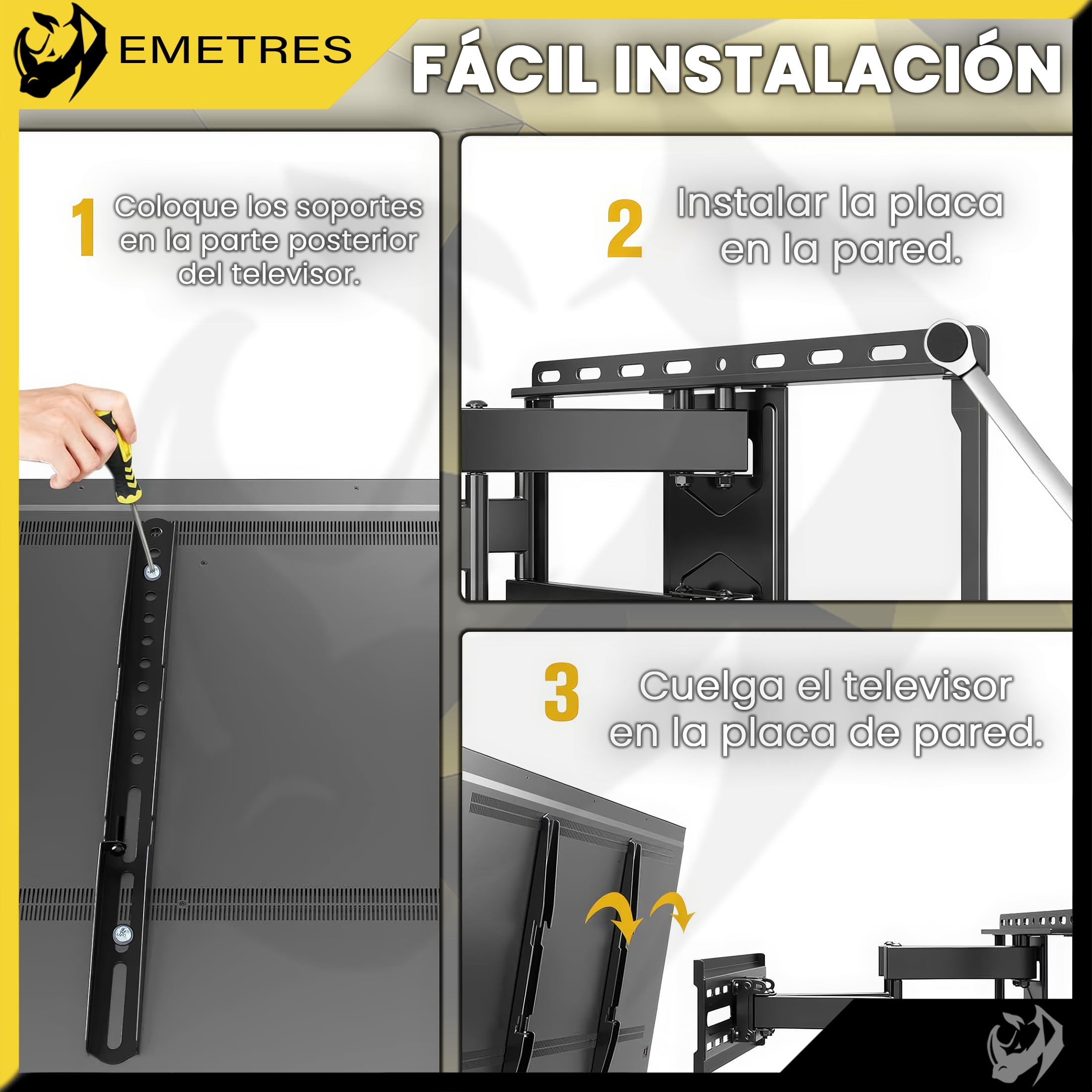 SOPORTE PARA PANTALLA TV PANTALLAS PARED 40 55 65 75 PULGADAS EMETRES BASE PARA TV COLOR NEGRO - 2