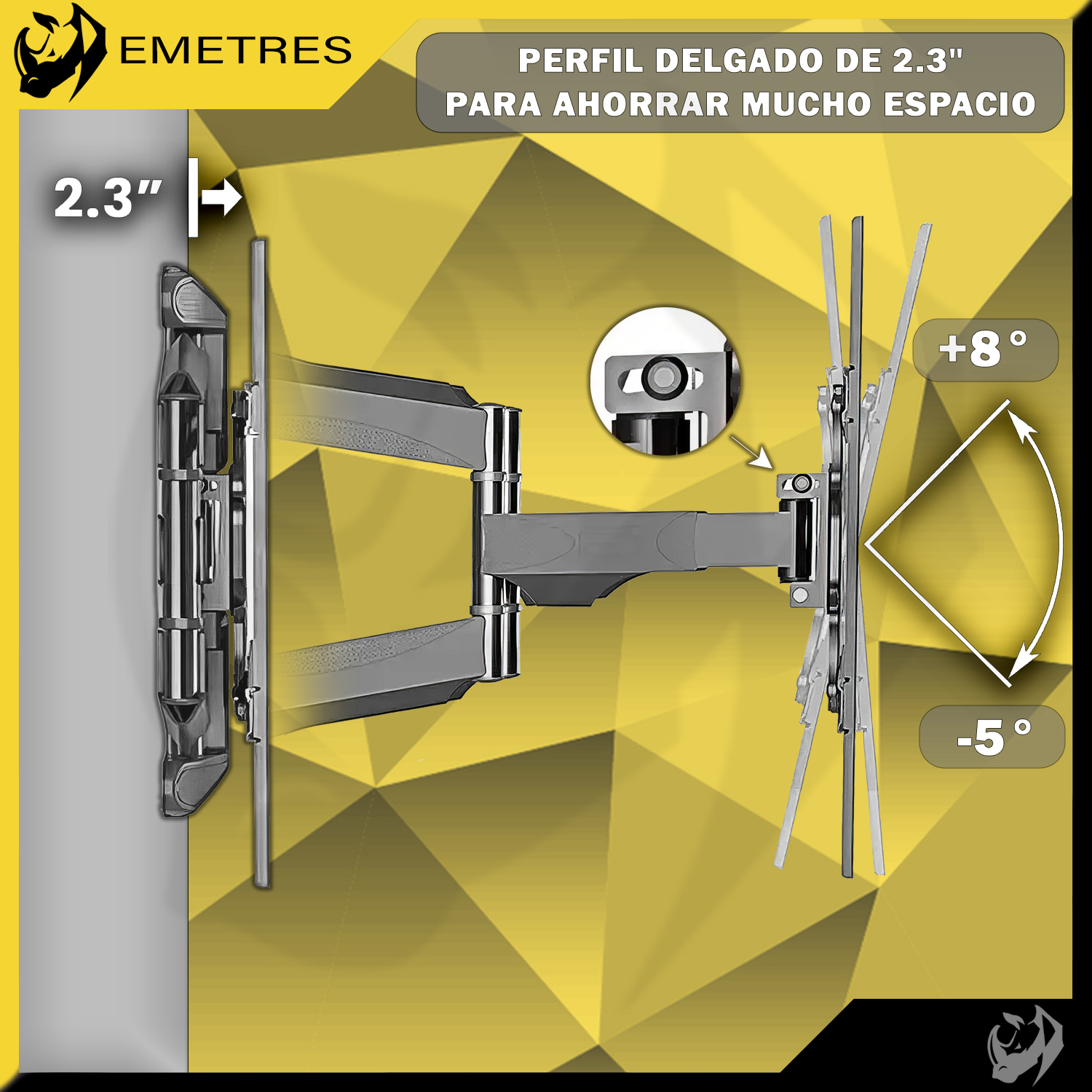 SOPORTE PARA PANTALLA TV PANTALLAS PARED 40 55 65 75 PULGADAS EMETRES BASE PARA TV COLOR NEGRO - 5