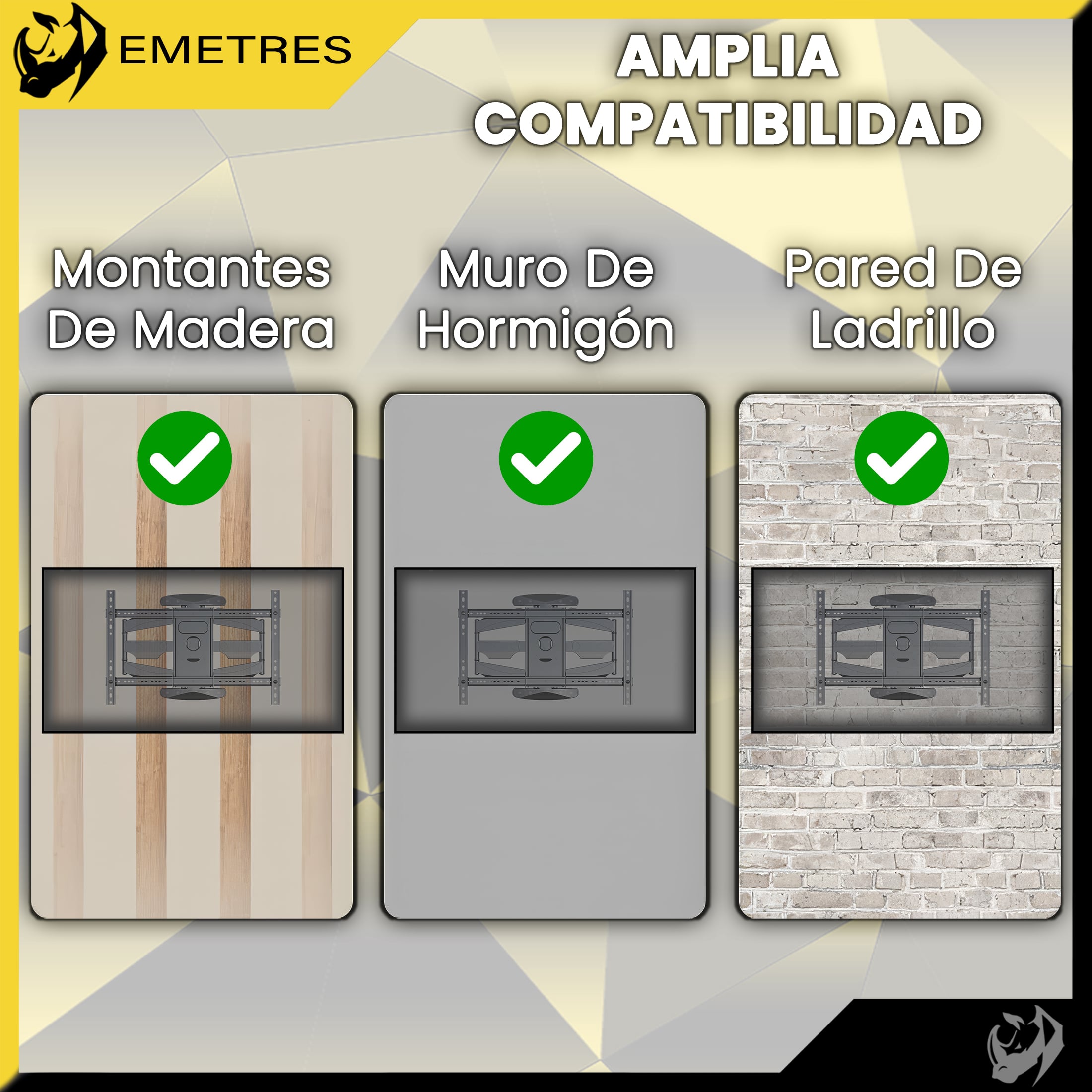 SOPORTE PARA PANTALLA TV PANTALLAS PARED 40 55 65 75 PULGADAS EMETRES BASE PARA TV COLOR NEGRO - 7
