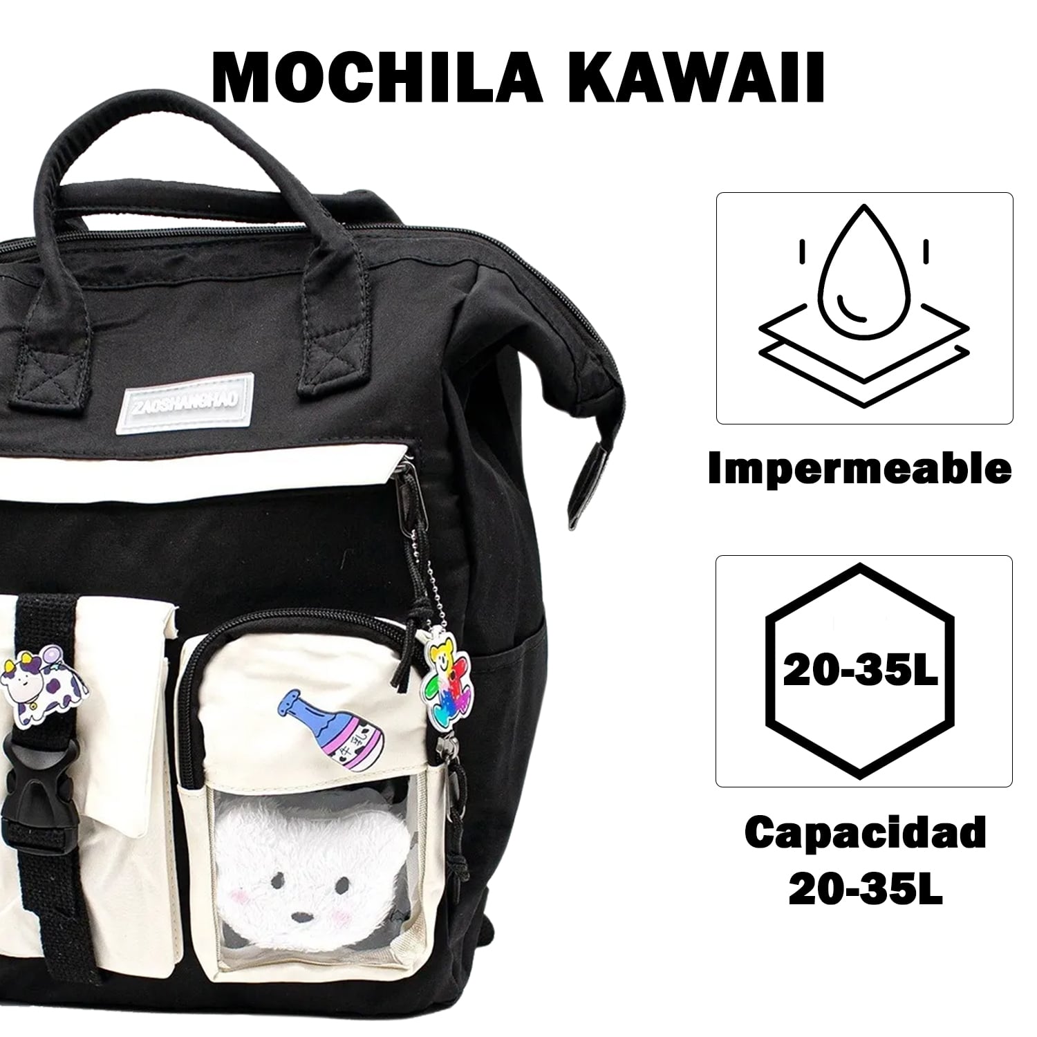 MOCHILA ESCOLAR KAWAII 30L IMPERMEABLE MORRAL INCLUYE ACCESORIOS MOCHILAS MOCHILAS DE NIÑAS - 2