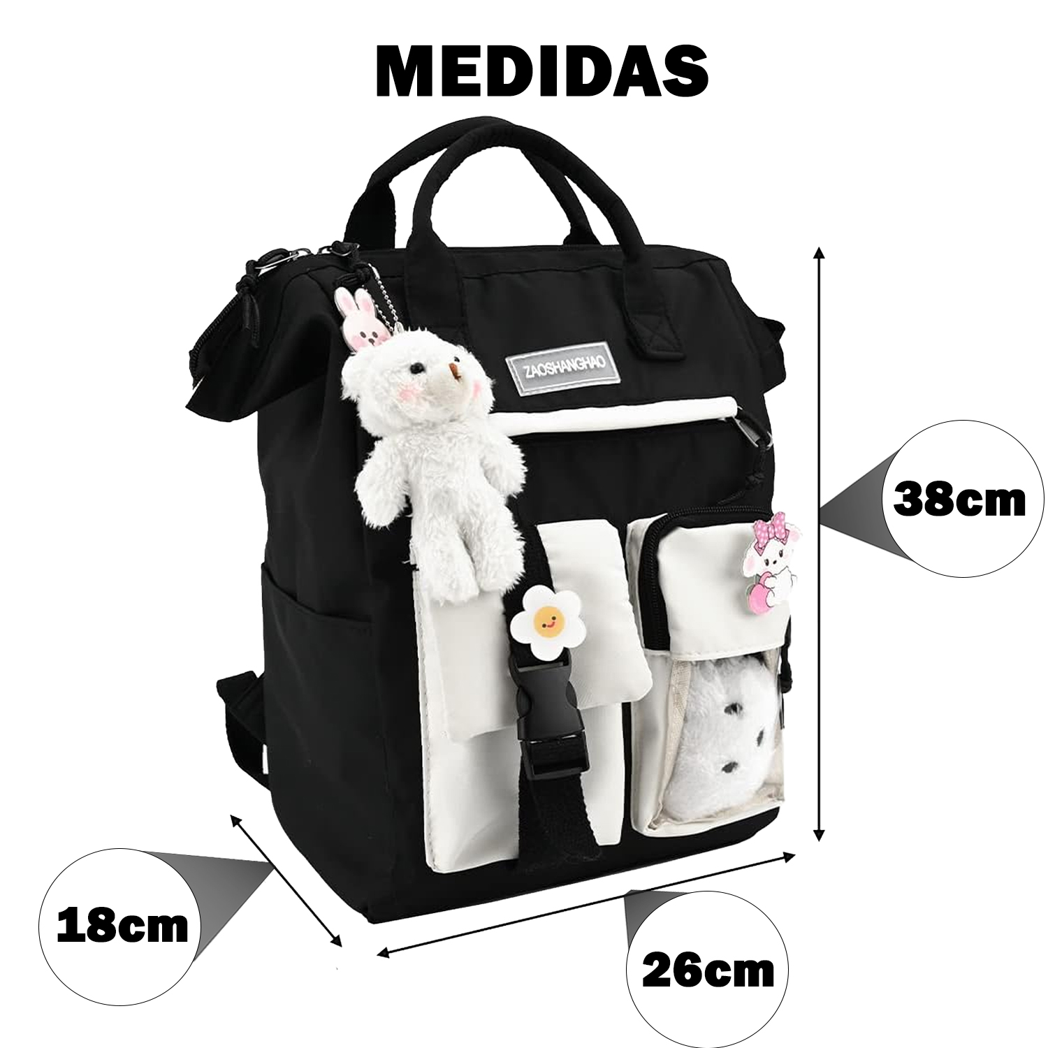 MOCHILA ESCOLAR KAWAII 30L IMPERMEABLE MORRAL INCLUYE ACCESORIOS MOCHILAS MOCHILAS DE NIÑAS - 3
