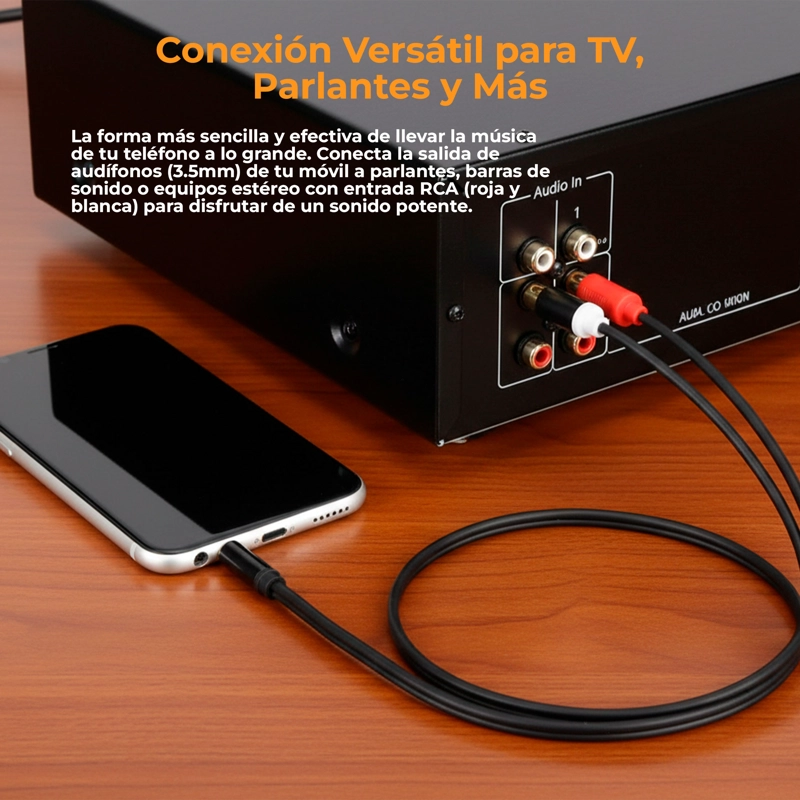 CABLE AUDIO AUXILIAR 3.5MM A RCA ADAPTADOR CONEXION AUDIO ESTE REO COMPATIBLE UNIVERSAL CABLE - 2