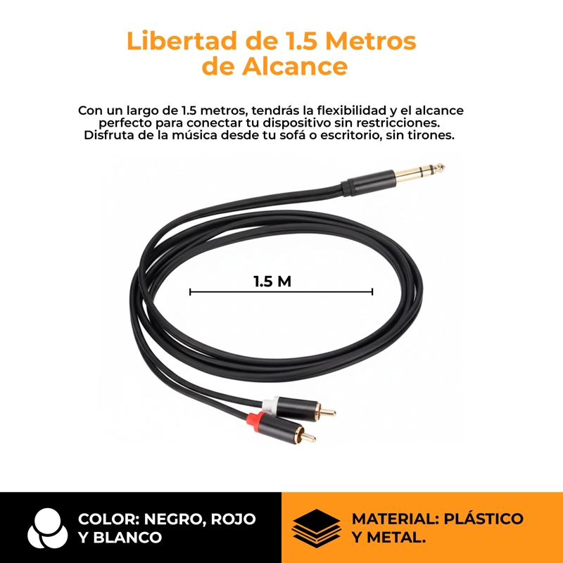 CABLE AUDIO AUXILIAR 3.5MM A RCA ADAPTADOR CONEXION AUDIO ESTE REO COMPATIBLE UNIVERSAL CABLE - 5