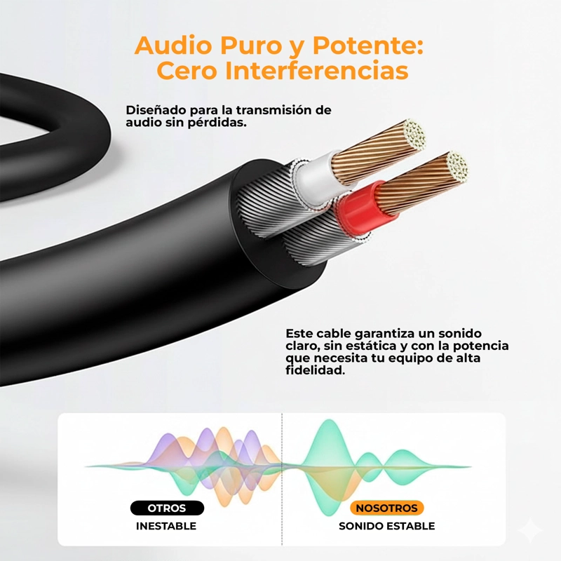 CABLE AUDIO AUXILIAR 3.5MM A RCA ADAPTADOR CONEXION AUDIO ESTE REO COMPATIBLE UNIVERSAL CABLE - 6