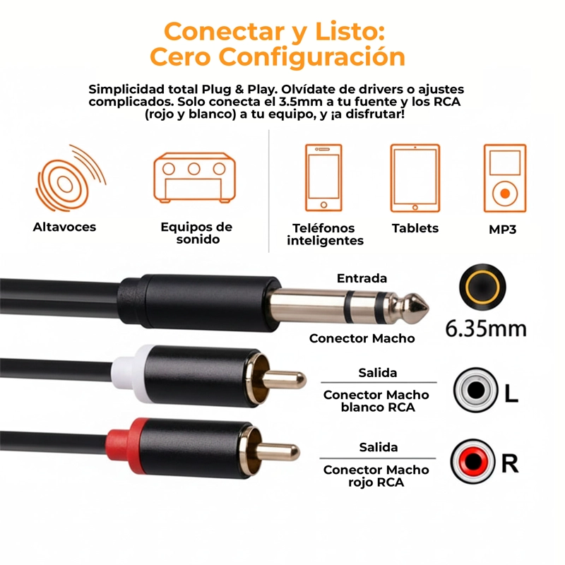 CABLE AUDIO AUXILIAR 3.5MM A RCA ADAPTADOR CONEXION AUDIO ESTE REO COMPATIBLE UNIVERSAL CABLE - 7