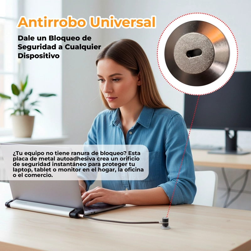 CANDADO SEGURIDAD NOTEBOOK PLACA ADHERENTE IMPRESORA BLOQUEO PLATEADO - 7