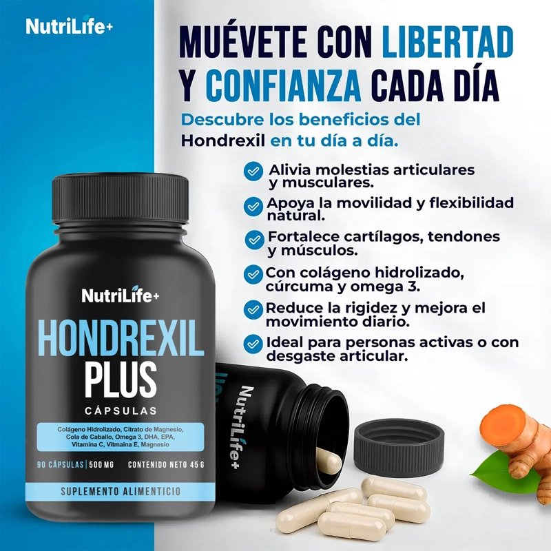 PACK 2 HONDREXIL PLUS 180 CAPSULAS 500 MG NUTRILIFE+ ORIGINAL  ARTICULACIONES - 5