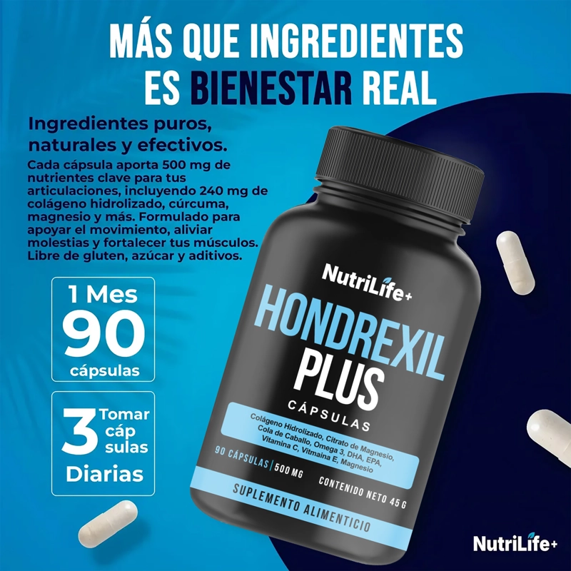 PACK X3 HONDREXIL PLUS SUPLEMENTO 270 CAPSULAS NUTRILIFE+ ARTICULACIONES SIN SABOR - 2