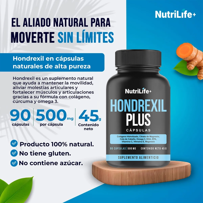 PACK X3 HONDREXIL PLUS SUPLEMENTO 270 CAPSULAS NUTRILIFE+ ARTICULACIONES SIN SABOR - 4