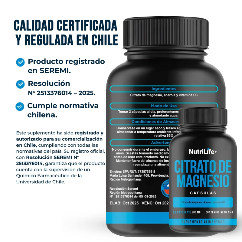 CITRATO DE MAGNESIO 500 MG 90 CAPSULAS NUTRILIFE+ SUPLEMENTO SIN SABOR - 10