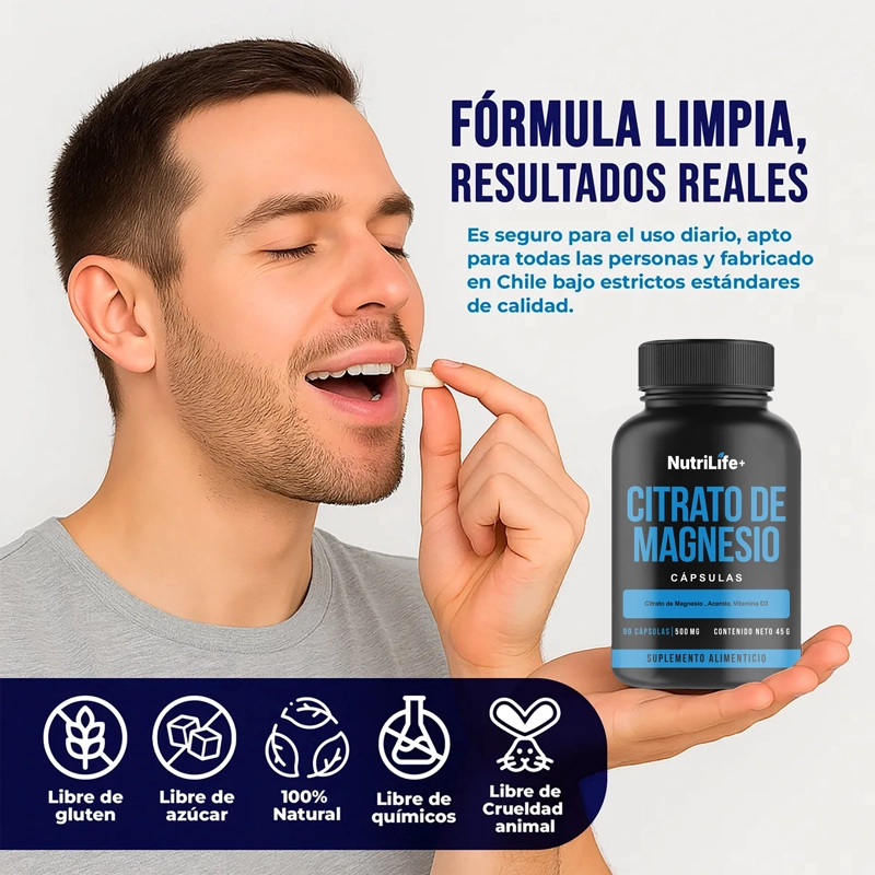 CITRATO DE MAGNESIO 500 MG 90 CAPSULAS NUTRILIFE+ SUPLEMENTO SIN SABOR - 7