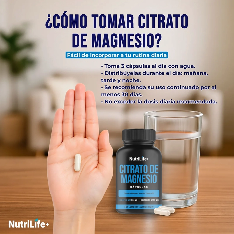 CITRATO DE MAGNESIO 500 MG 90 CAPSULAS NUTRILIFE+ SUPLEMENTO SIN SABOR - 9