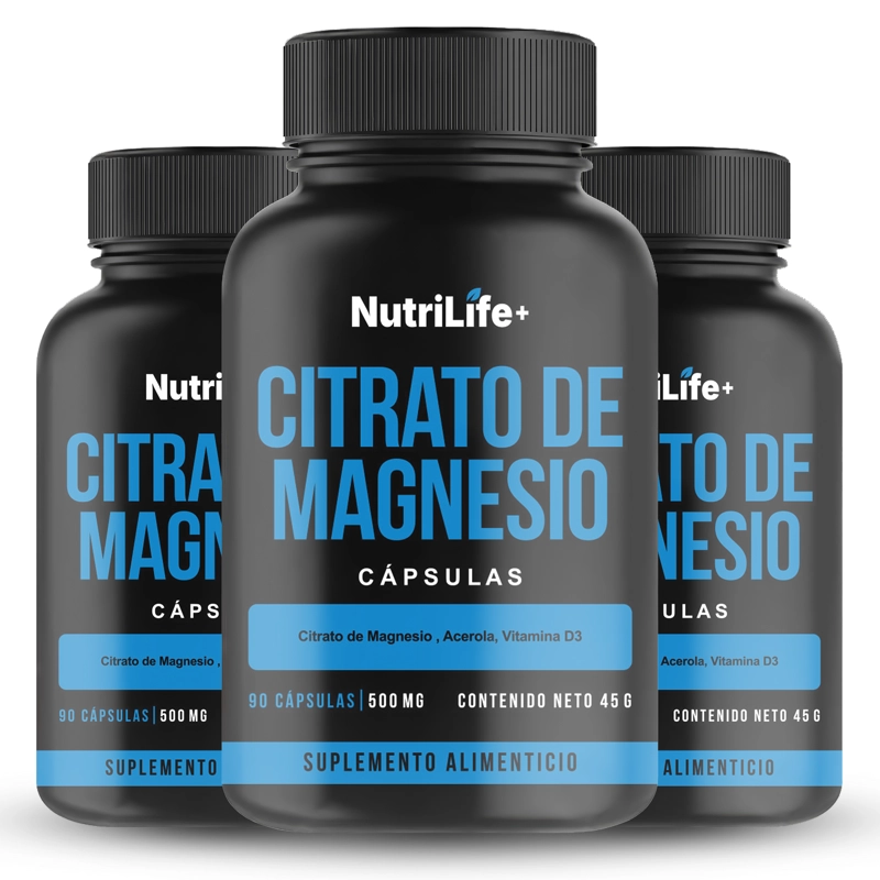 PACK 3 CITRATO DE MAGNESIO PURO 270 CAPSULAS NUTRILIFE+ SIN SABOR SUPLEMENTO - 1