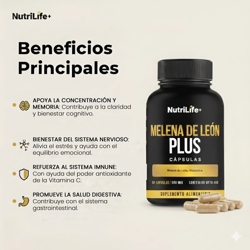 MELENA DE LEON PLUS HONGO 90 CAPSULAS 500MG NUTRILIFE+ SIN SABOR - 4