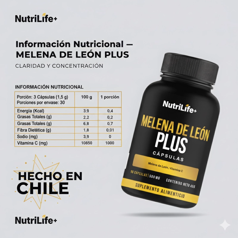 PACK 2 MELENA DE LEON PLUS HONGO 180 CAPSULAS MEMORIA NUTRILIFE+ SIN SABOR - 3