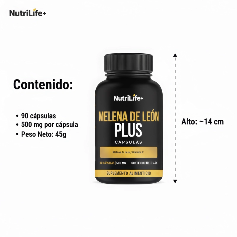 PACK 2 MELENA DE LEON PLUS HONGO 180 CAPSULAS MEMORIA NUTRILIFE+ SIN SABOR - 5