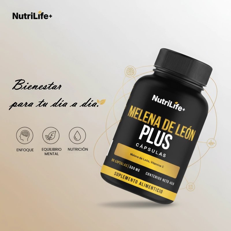 PACK 2 MELENA DE LEON PLUS HONGO 180 CAPSULAS MEMORIA NUTRILIFE+ SIN SABOR - 6