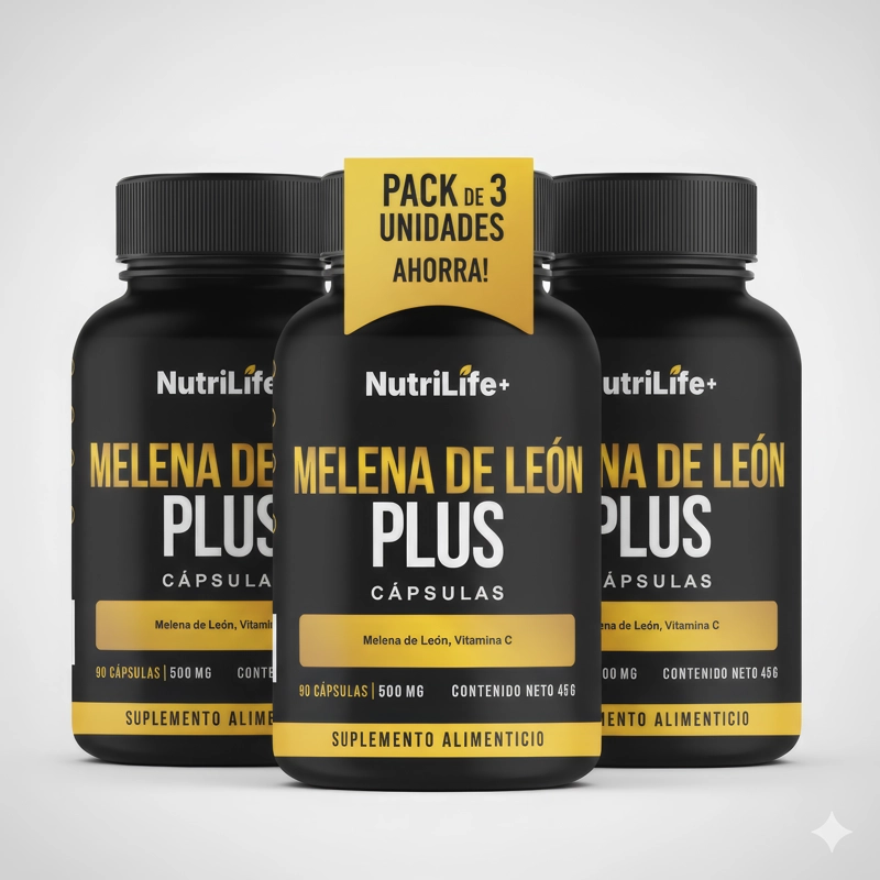 PACK 3 MELENA DE LEON PLUS HONGO 270 CAPSULAS MEMORIA NUTRILIFE+ SIN SABOR - 1