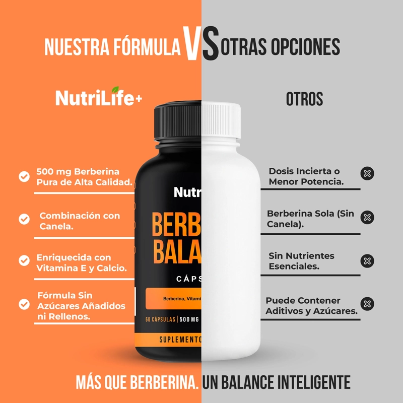 BERBERINA 60 CAPSULAS NUTRILIFE+ 500 MG SOPORTE DE GLUCOSA SIN SABOR - 8