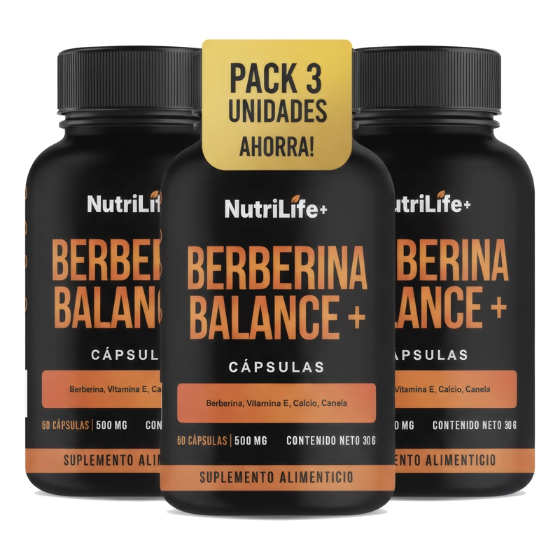 PACK 3 BERBERINA BALANCE+ 180 CAPSULAS NUTRILIFE+ GLUCOSA SIN SABOR - 1