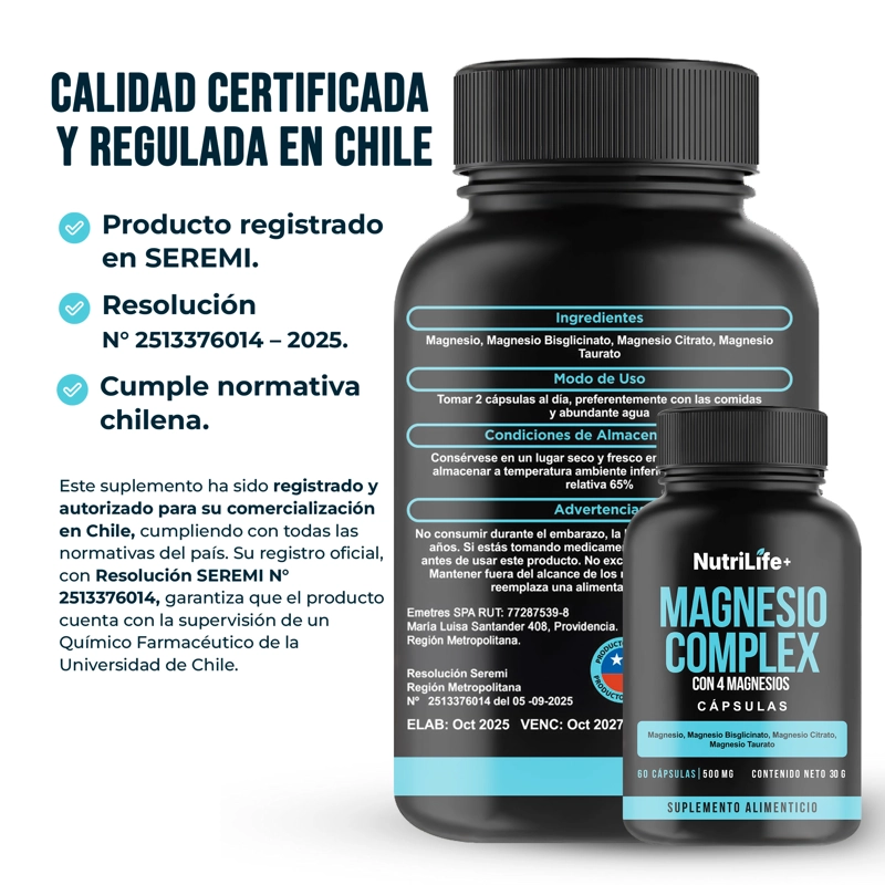 MAGNESIO COMPLEX CON 4 MAGNESIO 60 CAPSULAS NUTRILIFE+ SIN SABOR - 10
