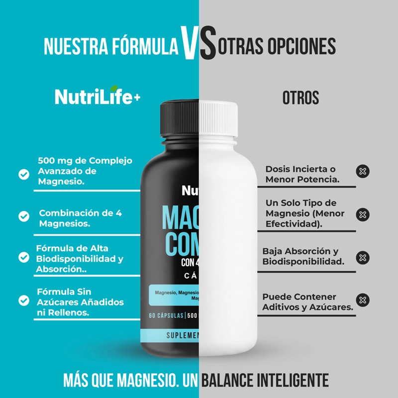 MAGNESIO COMPLEX CON 4 MAGNESIO 60 CAPSULAS NUTRILIFE+ SIN SABOR - 8