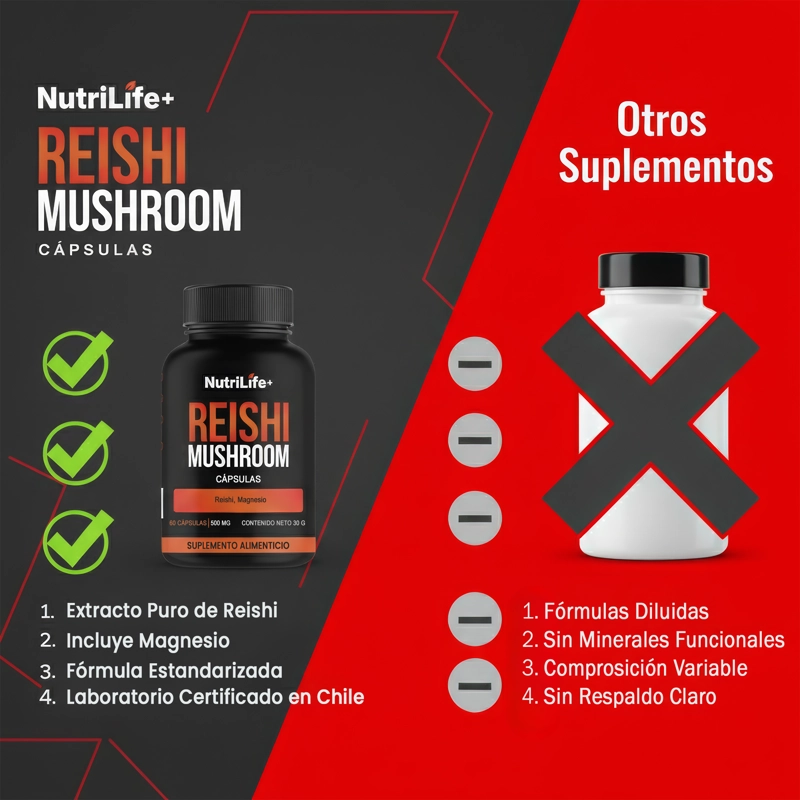 REISHI MUSHROOM  500MG 60 CAPSULAS NUTRILIFE+ SISTEMA INMUNE SIN SABOR - 3