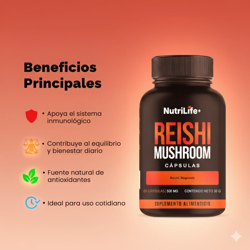 PACK 2 REISHI MUSHROOM 500MG 120 CAPSULAS NUTRILIFE+ SIN SABOR - 2