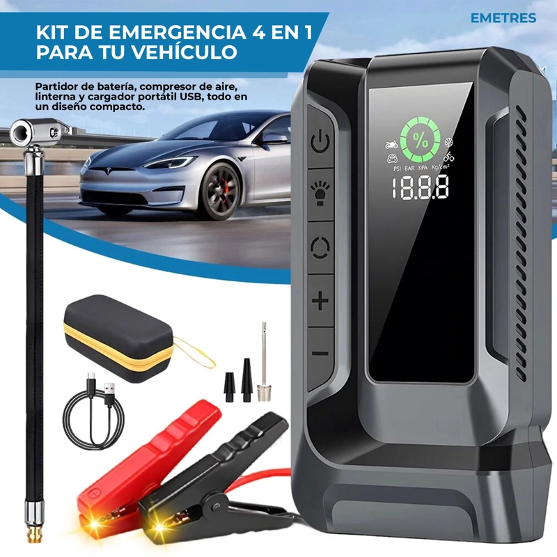 COMPRESOR DE AIRE PORTATIL VEHICULOS NEUMATICOS PARTIDOR DE BATERIAS AUTO PARTIDOR DE BATERIA  12V - 4