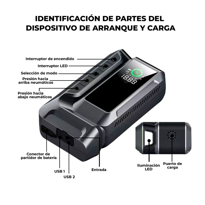 COMPRESOR DE AIRE PORTATIL VEHICULOS NEUMATICOS PARTIDOR DE BATERIAS AUTO PARTIDOR DE BATERIA  12V - 5