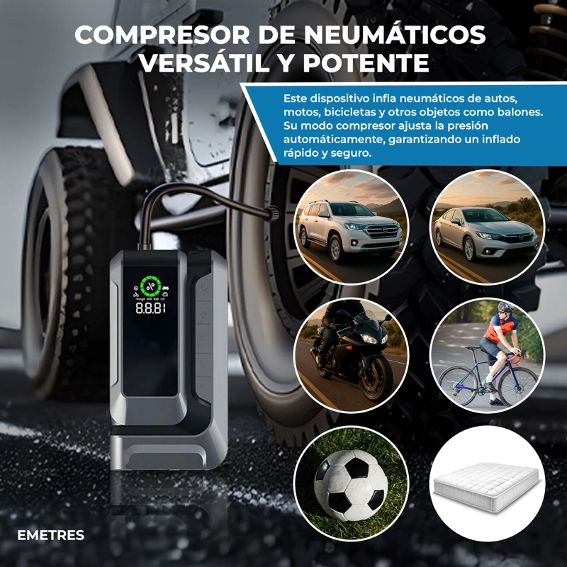 COMPRESOR DE AIRE PORTATIL VEHICULOS NEUMATICOS PARTIDOR DE BATERIAS AUTO PARTIDOR DE BATERIA  12V - 6