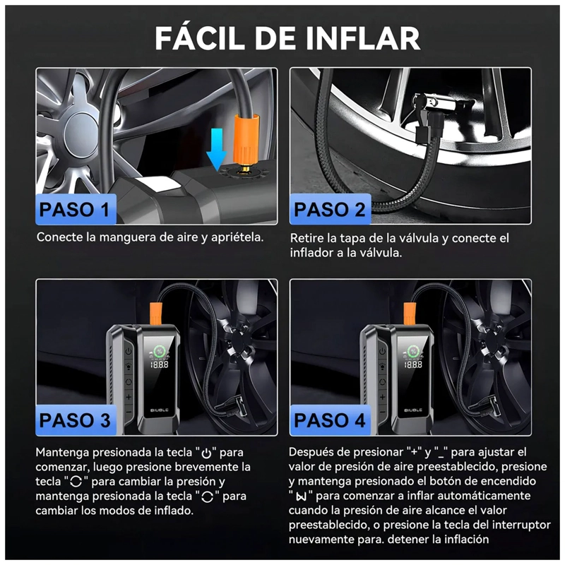COMPRESOR DE AIRE PORTATIL VEHICULOS NEUMATICOS PARTIDOR DE BATERIAS AUTO PARTIDOR DE BATERIA  12V - 11