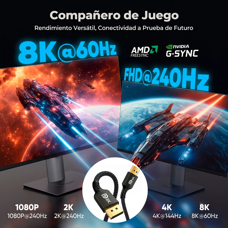 CABLE DISPLAYPORT 8K 2 METROS 4K 144HZ 240HZ DP A DP - 4