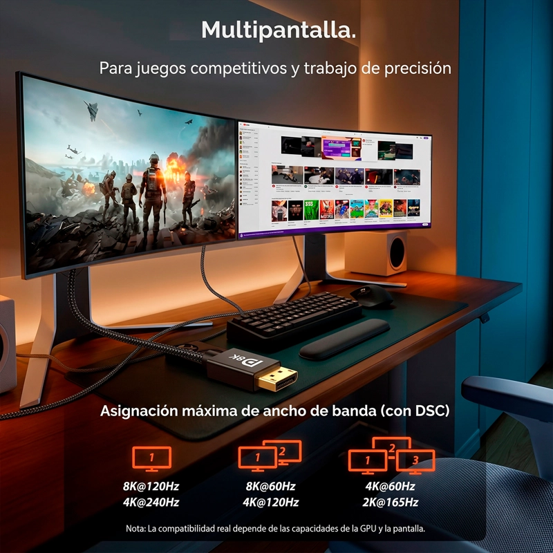 CABLE DISPLAYPORT 8K 2 METROS 4K 144HZ 240HZ DP A DP - 7