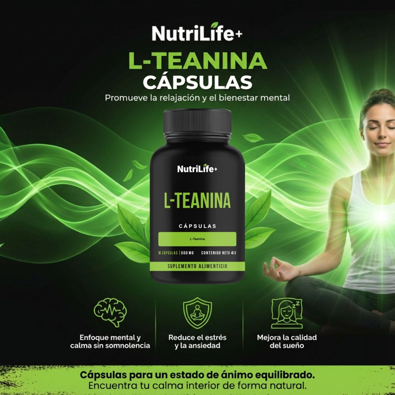 PACK 2 L-TEANINA 180 CAPSULAS NUTRILIFE+ 500 MG TE VERDE L TEANINA SUPLEMENTO PARA CONCENTRACION - 2