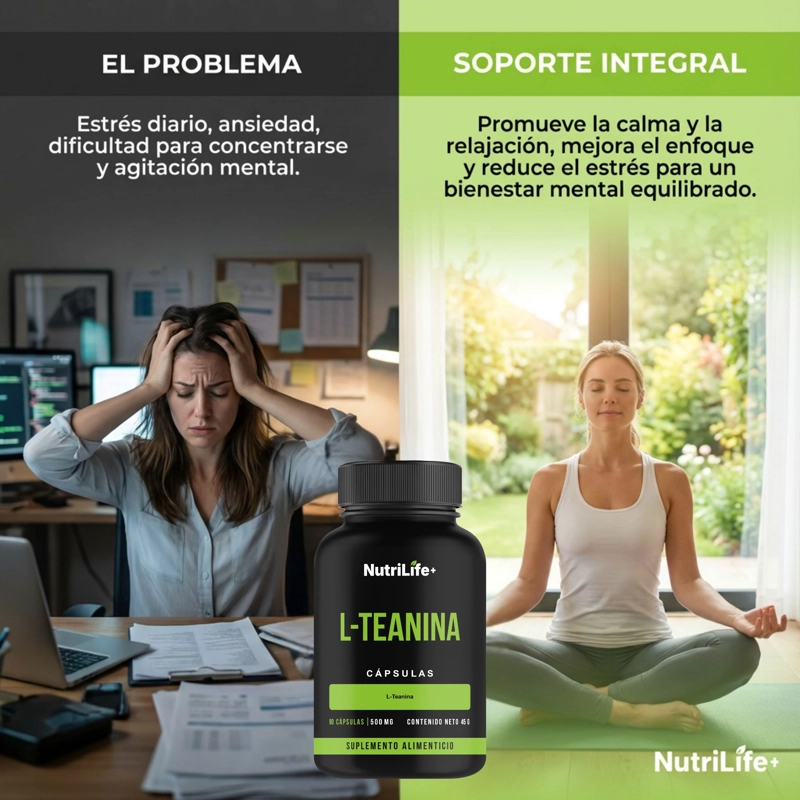 PACK 2 L-TEANINA 180 CAPSULAS NUTRILIFE+ 500 MG TE VERDE L TEANINA SUPLEMENTO PARA CONCENTRACION - 3