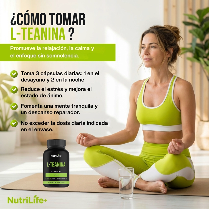 PACK 2 L-TEANINA 180 CAPSULAS NUTRILIFE+ 500 MG TE VERDE L TEANINA SUPLEMENTO PARA CONCENTRACION - 7