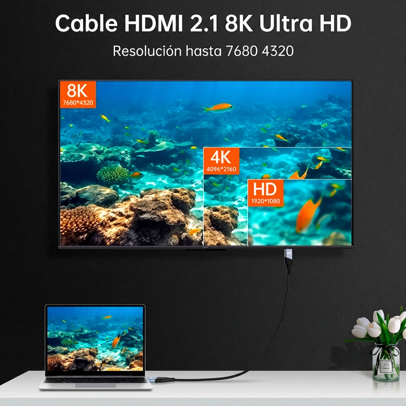 CABLE HDMI 8K 2.1 48GBPS 3 METROS EMETRES 120HZ TV PORTATIL - 5