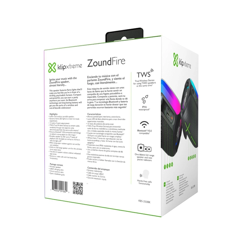 PARLANTE PORTATIL KLIP XTREME ZOUNDFIRE BLUETOOTH KBS-250BK - 7
