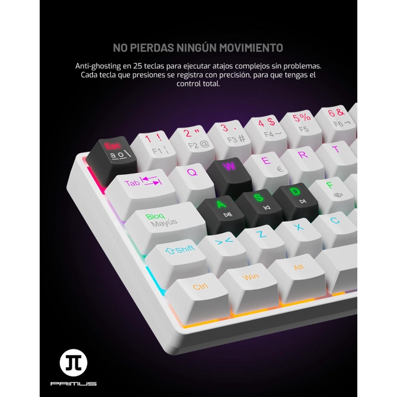 TECLADO MECANICO GAMER RGB PRIMUS BALLISTA 61T BLANCO - 5