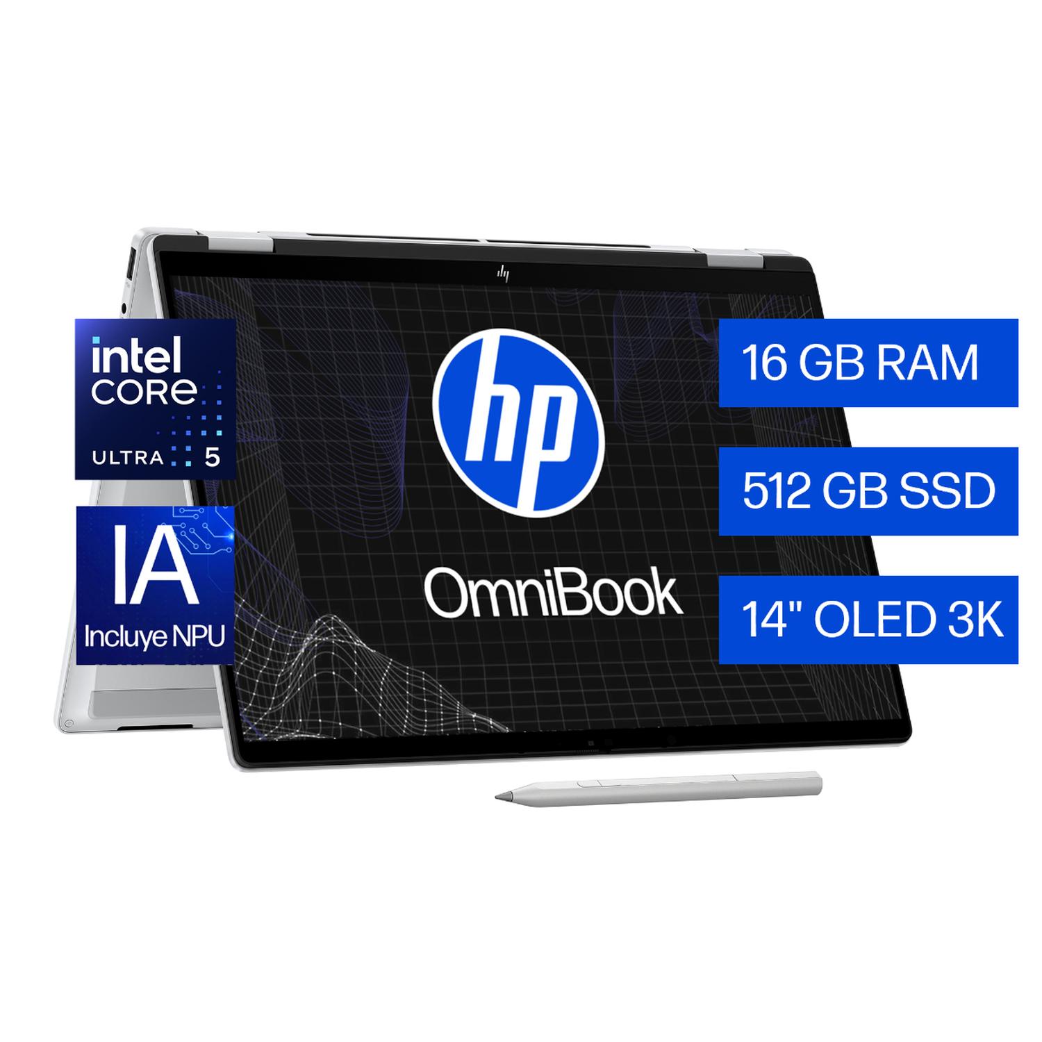 NOTEBOOK HP OMNIBOOK X FLIPNGAI 14-FM0051LA 14' PANTALLA TACTIL INTEL CORE ULTRA 5 16GB RAM 512 - 3