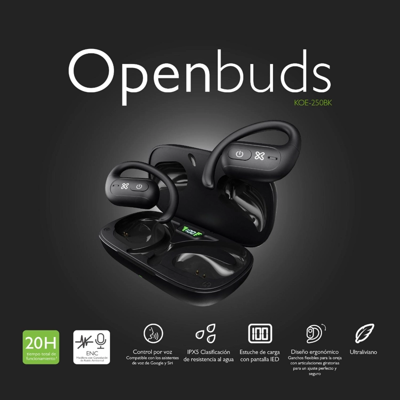 KLIP XTREME AUDIFONOS TWS OPEN EAR OPENBUDS KOE-250BK - 5