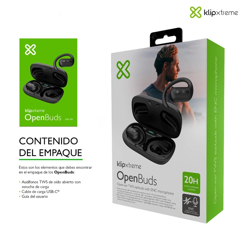 KLIP XTREME AUDIFONOS TWS OPEN EAR OPENBUDS KOE-250BK - 6