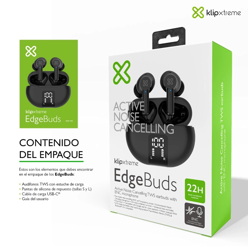 KLIP XTREME AUDIFONOS TWS EDGEBUDS ANC NEGRO KTE-755BK - 6