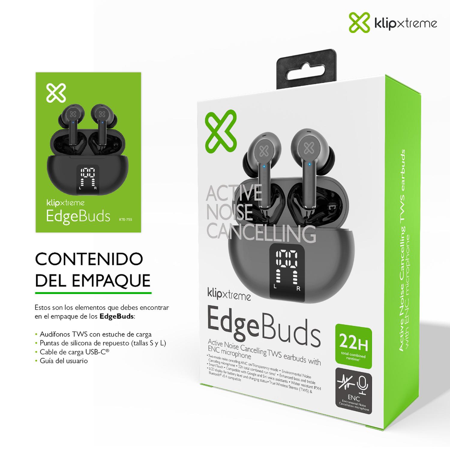KLIP XTREME AUDIFONOS TWS EDGEBUDS ANC GRIS KTE-755GR - 6