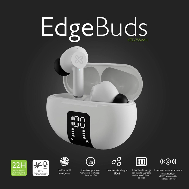 KLIP XTREME AUDIFONOS TWS EDGEBUDS ANC BLANCO KTE-755WH - 4