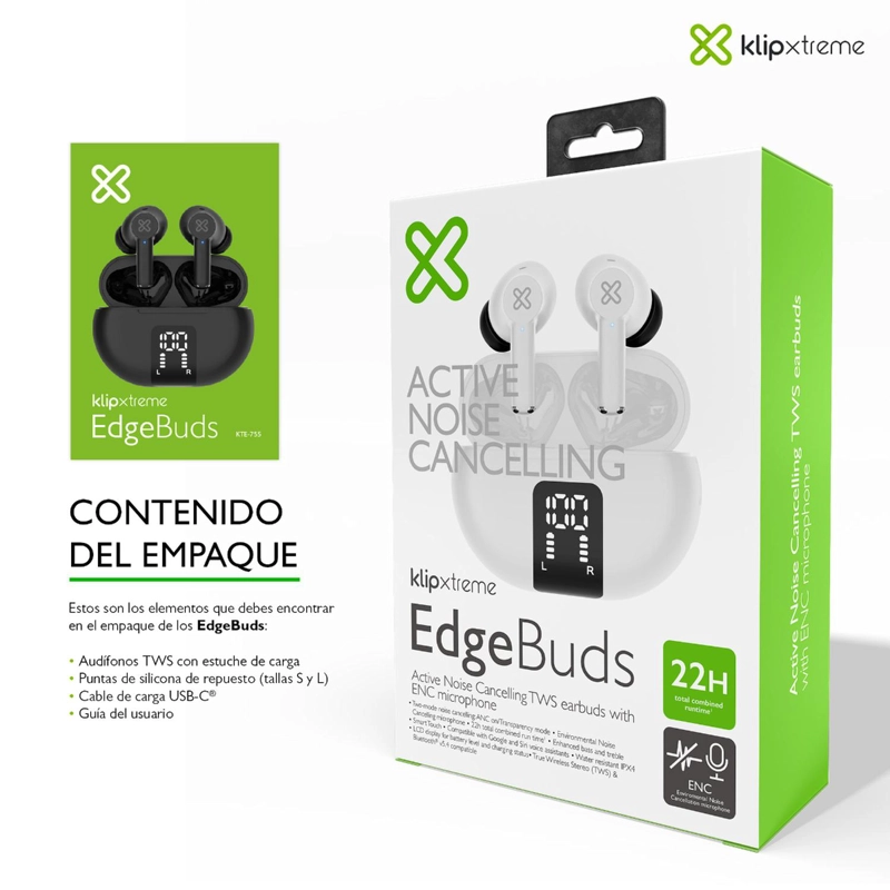 KLIP XTREME AUDIFONOS TWS EDGEBUDS ANC BLANCO KTE-755WH - 5