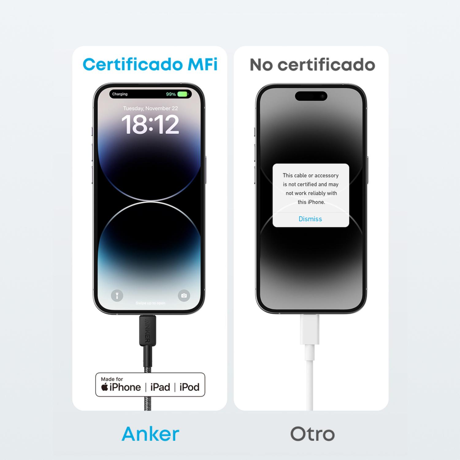 CABLE USB-C A LIGHTNING ANKER CARGA RAPIDA 60W 2M NEGRO - 4